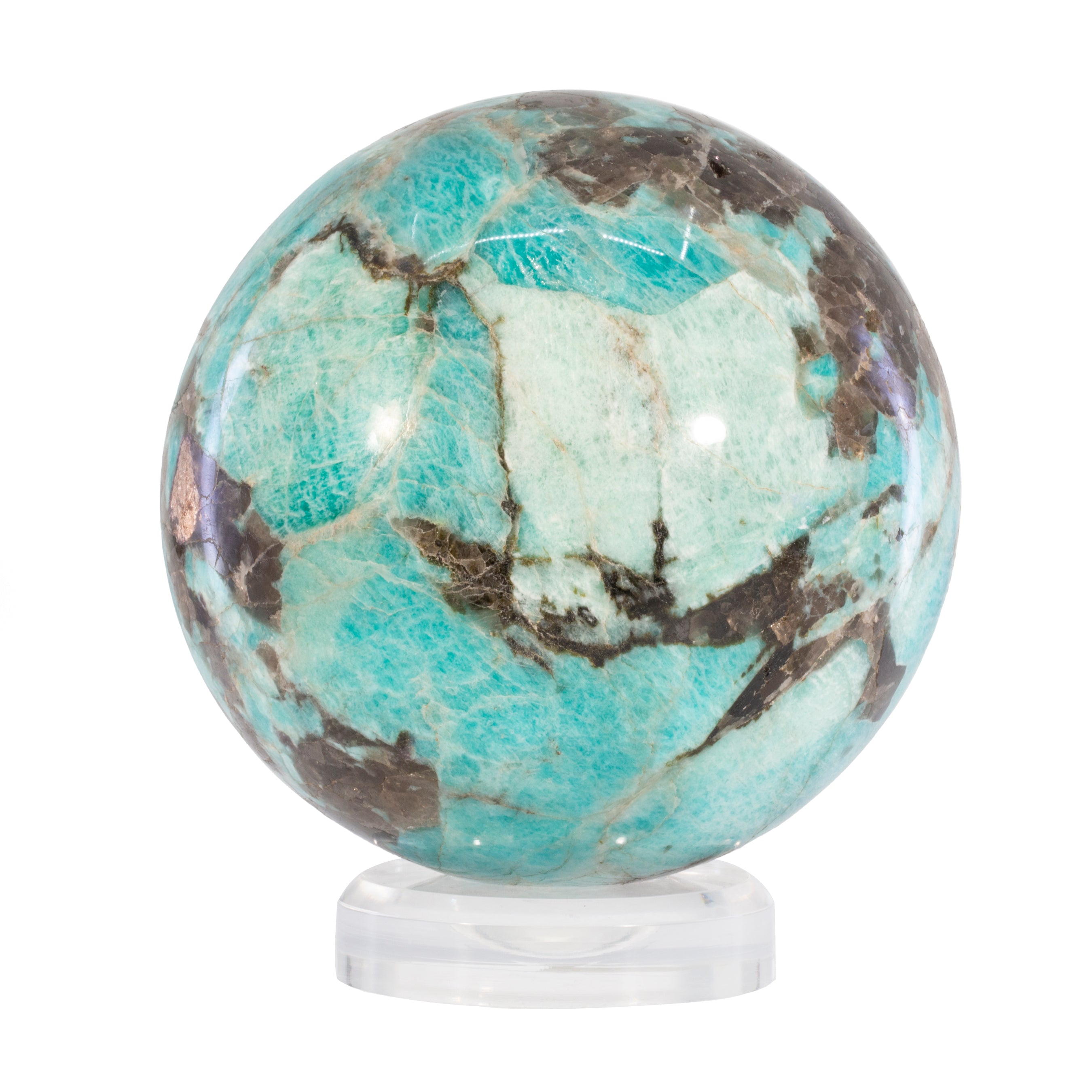 Flashy Amazonite and Smokey Quartz newest Sphere